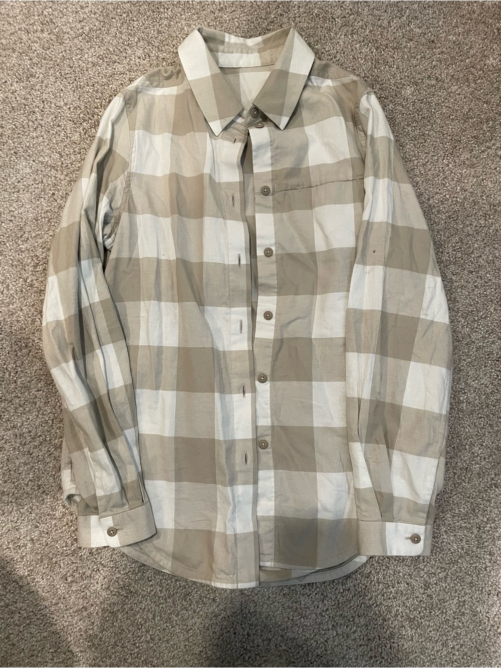 lululemon athletica Beige and White Check Button-Down Shirt